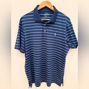 Polo Ralph Lauren Performance Polo Shirt Blue Striped Mens Large